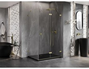 Mexen Lunar-F, sklápací sprchový kút pravý 100 x 80 cm, 8mm číre sklo, zlatý matný profil, 836-100-080-55-00-P