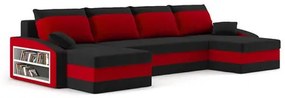 Rozkladacia rohová sedacia súprava SPARTAN s taburetkami a poličkou model 2 Čierna/červená