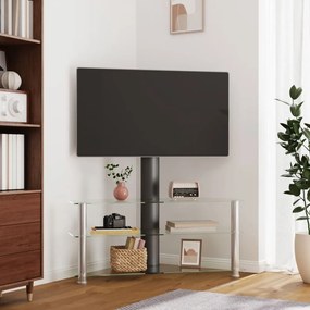 Rohový TV stojan 3-vrstvový pre 32-70 palcov čierno-strieborný 358180
