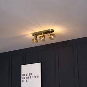 Zaoblené stropné bodové svetlo zlaté s jantárovým sklom 3-svetlo - Teddy