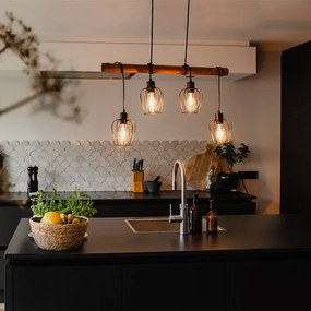 Inteligentné závesné svietidlo čierne so drevom vrátane 4 Wifi A60 - Stronk