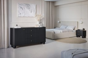 Komoda so zásuvkami Vesper 160 cm - čierna / zlaté úchytky / guľaté nohy