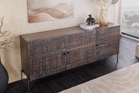 Komoda TRIBAL 180cm 3D antický vzhľad mangové drevo tmavohnedá