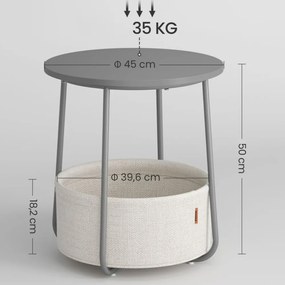 Okrúhly stolík s úložným košom COLETTE, 45x50cm, šedá/biela Vasagle