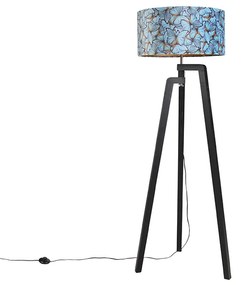 Stojaca lampa trojnožka čierna s tienidlom motýľa 50 cm - Puros
