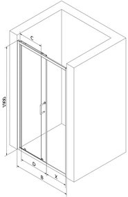 Mexen Apia, posuvné dvere do otvoru 115 x 190 cm, 6mm číre sklo, chrómový profil, 845-115-000-01-00