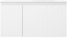 Mexen Rivel, kúpeľňová skrinka 90 cm s pravým umývadlom Vela, 1S, 1D, s drážkami, biela matná, 91A23-09047-3-BBFF01-W23P01