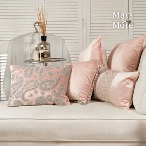 Ružový zamatový vankúš s ornamentmi Paisley - 45*15*35cm