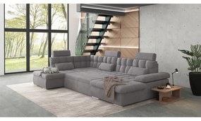 Sivá rozkladacia/s úložným priestorom rohová pohovka (ľavý roh/do "U") Merkur – Ropez