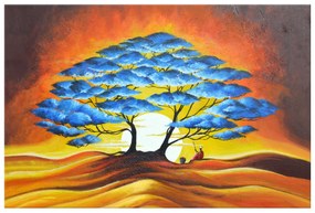Gario Ručne maľovaný obraz Odpočinok pod modrým stromom Rozmery: 100 x 70 cm