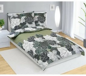 Bellatex Bavlnené obliečky Kvet khaki zelená, 140 x 200 cm, 70 x 90 cm