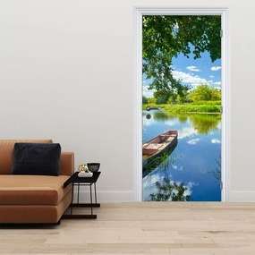 Fototapeta na dvere - Letná rieka s loďkou (95x205cm)
