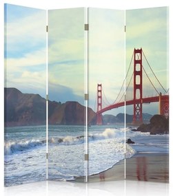 Ozdobný paraván New York Golden Gate - 145x170 cm, štvordielny, obojstranný paraván 360°