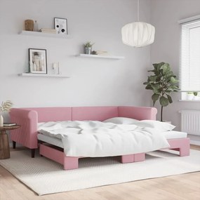 Denná posteľ s rozkladacou posteľou ružová 100x200 cm zamat 3197781