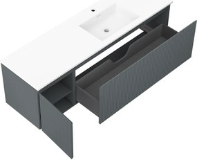Mexen Rivel, kúpeľňová skrinka 160 cm s pravým umývadlom Otis, 1S, 1D, drážkovaná, grafitová/biela matná, 91A23-16047-3-BBFF66-W18P01