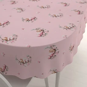 Biante Detský bavlnený oválny obrus Sandra SA-626 Spiace medvedíky na ružovom 50x100 cm
