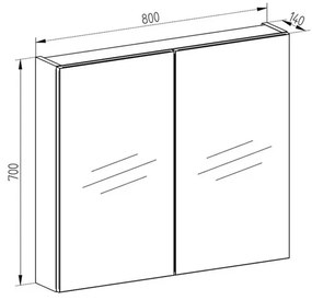 Mereo, Aira, kúpeľňová galerka 60 cm alebo 80 cm, zrkadlová skrinka, 2x dvere, dub Kronberg, MER-CN717GH