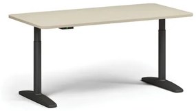 Výškovo nastaviteľný stôl OBOL, elektrický, 675-1325 mm, zaoblené rohy, doska 1600x800 mm, čierna zaoblená podnož, breza