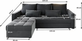 Tmavosivá rozkladacia rohová pohovka ZENOVA 220x140 cm, obojstranná