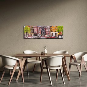 Obraz - Amsterdam, tanečné domy (s hodinami) (90x30 cm)