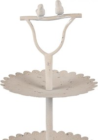 Béžový anik dekoračný 2-poschodový stojan s vtáčikmi - Ø 32*51 cm