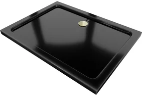 Mexen SLIM - Obdĺžniková sprchová vanička 120x100x5cm + zlatý sifón, čierna, 40701012G