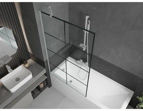 Mexen Next, vaňová zástena 1-krídlová 100 x 150 cm, fixné krídlo, 6 mm číre sklo s čiernym vzorom, biely profil, 895-100-000-00-77-20