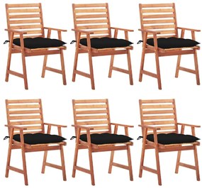 Vonkajšie jedálenské stoličky 6 ks s podložkami masívna akácia 3078369