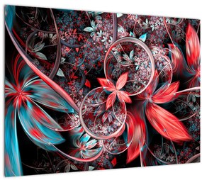 Abstraktný sklenený obraz exotických kvetov (70x50 cm)