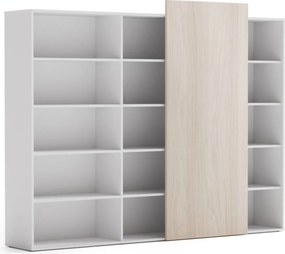 Kancelársky regál s posuvným panelom BLOCK, 2390 x 400 x 1748, dub prírodný
