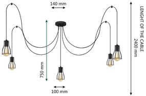 Luster na lanku TUBE LONG 5xE27/10W/230V čierna