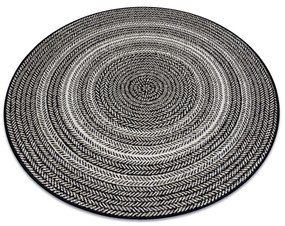 Šnúrkový okrúhly koberec SIZAL FLAT 48837690 Boho, vzor pletený vrkoč, čierny