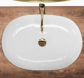 Rea Cleo, umývadlo na dosku 605x410x140mm, biela so zlatým okrajom, REA-U6211