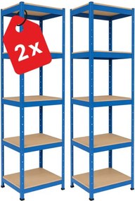 Regál 180x40x40 cm lakovaný 5-policový, nosnosť 875 kg - modrý - 2ks