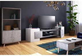 TV skrinka/stolík Gavin (s osvetlením) (biela + betón). Vlastná spoľahlivá doprava až k Vám domov. 1098611