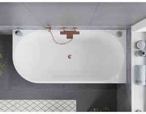 Mexen Mia, voľne stojaca rohová vaňa, pravá, 170 x 80 cm, biela, medený prepad, 52691708000P-65