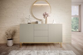 Komoda Nicole 150 cm s 3 zásuvkami - kašmírová / zlatá