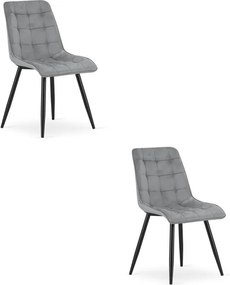 Set dvoch jedálenských stoličiek SPLIT zamatové svetlosivé / čierne nohy (2 ks)
