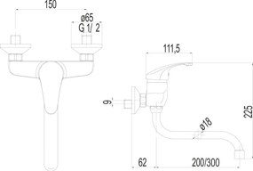 Mereo, Mereo Drezová nástenná batéria, Sonáta, 150 mm, s ramienkom rúrkovým ø 18 mm - 300 mm, chróm, MER-CB30106N