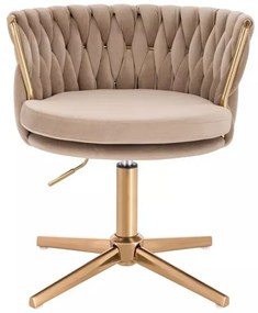LuxuryForm DESIGN Stolička LYON VELUR na zlatom kríži - latte