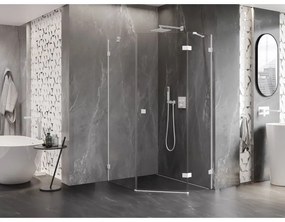 Mexen Lunar, pravý výklopný päťuholníkový sprchový kút 90 x 100 cm, 8mm číre sklo, biely profil, 831-090P-100L-20-00-P