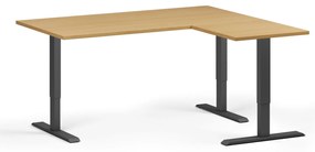 Výškovo nastaviteľný stôl, 160x140 cm, 3 motory, L/P, čierna podnož, buk