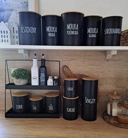 Dóza na potraviny, plechová, čierna, s bambusovým vekom, 1,3 l, KAKAO