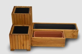 Štvorcový drevený truhlík s plastovou vložkou - svetlohnedá, 25x25x25