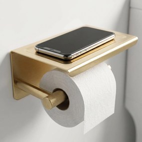 Rea Modern, držiak na toaletný papier s poličkou, brúsené zlato, REA-89052