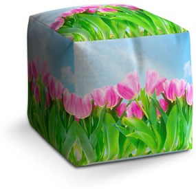 Sablio Taburet Ružové tulipány: 40x40x40 cm