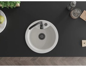 Mexen Diego, 1-komorový granitový drez 488x488x167 mm, čierny sifón, čierna matná batéria Telma, biela, 6512-20-670200-70