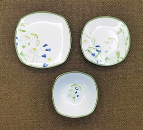 Porcelánová sada 18 ks talířů LEA SOFT bílá/zeleno-žlutá