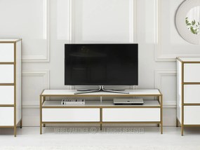 TV stolík/skrinka Soren Rtv (biele drevo + zlatá). Vlastná spoľahlivá doprava až k Vám domov. 1111726