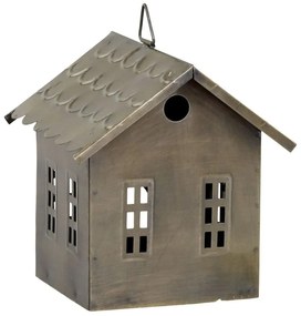 Mosadzný antik kovový domček na sviečku Canie - 14*14*15 cm